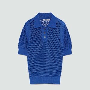 MOVING SALE Zara Royal Blue Open-Knit Polo